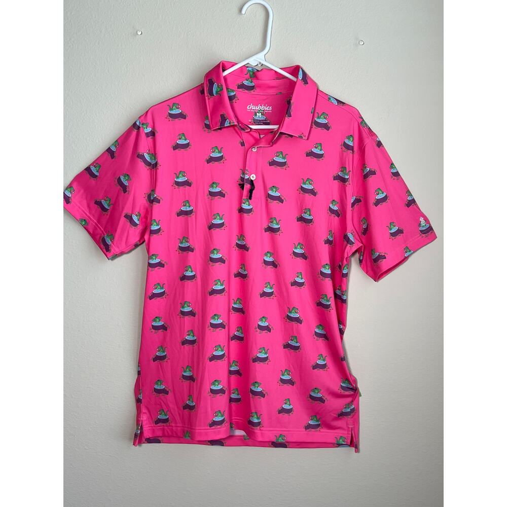Chubbies "The Do It Later Gator" Polo-Pink Alligator Print, Sz Medium
